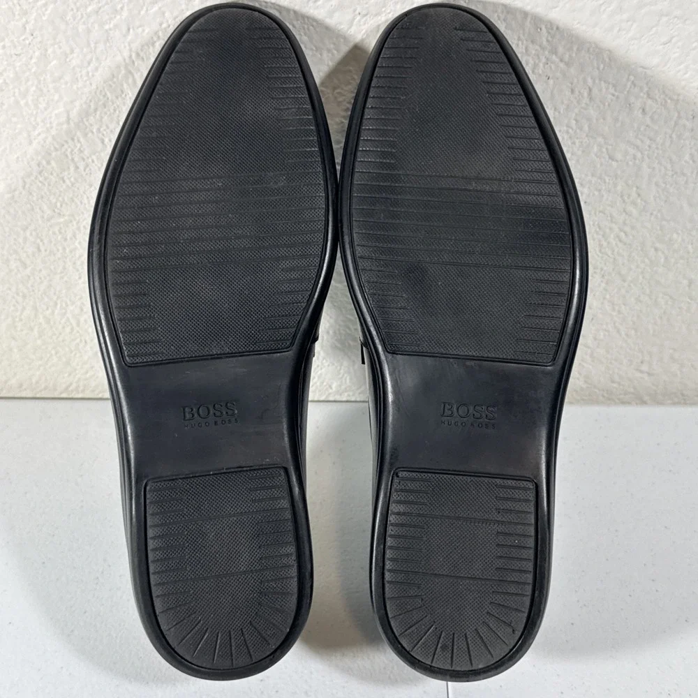 HUGO BOSS Shoes Mens Size 8 Black Leather Penny Loafer Slip On Casual Almond Toe
